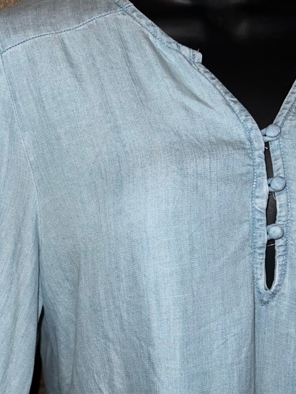 American Eagle Light Blue Chambray Peplum Tiered Babydoll Peasant Blouse Size M - Picture 6 of 8